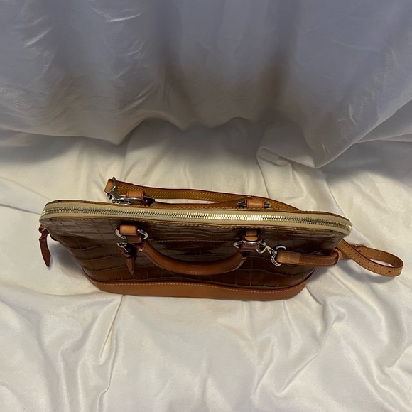 Dooney & Bourke Croc Embossed Leather Satchel Shoulder Bag Honey Tan - Picture 4 of 8